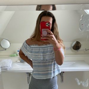 Brand new Blue Striped Off the Shoulder Top